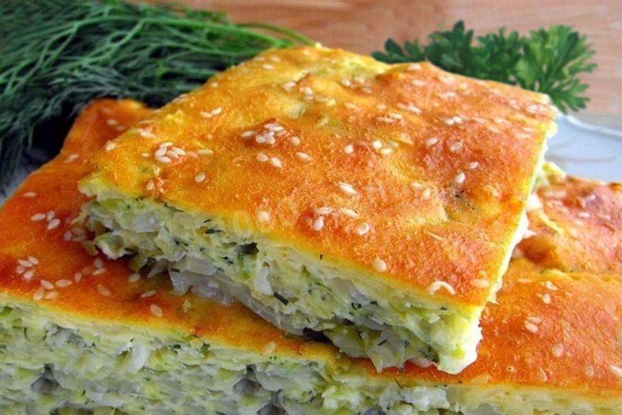 Заливной пирог из капусты на кефире